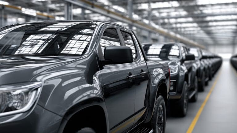 New pickup trucks on assembly line